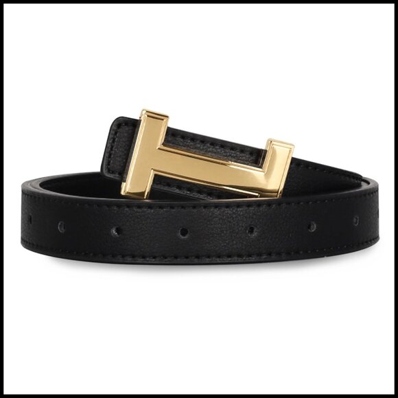 Gold Buckle Leather Belt Elegant Modern Waist Band Versatile Chic Accessory